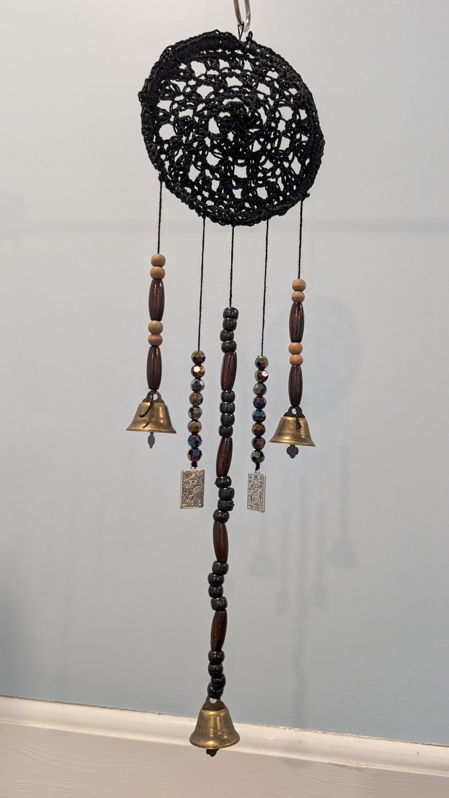 Crochet wall art dream catcher with working bells that chime