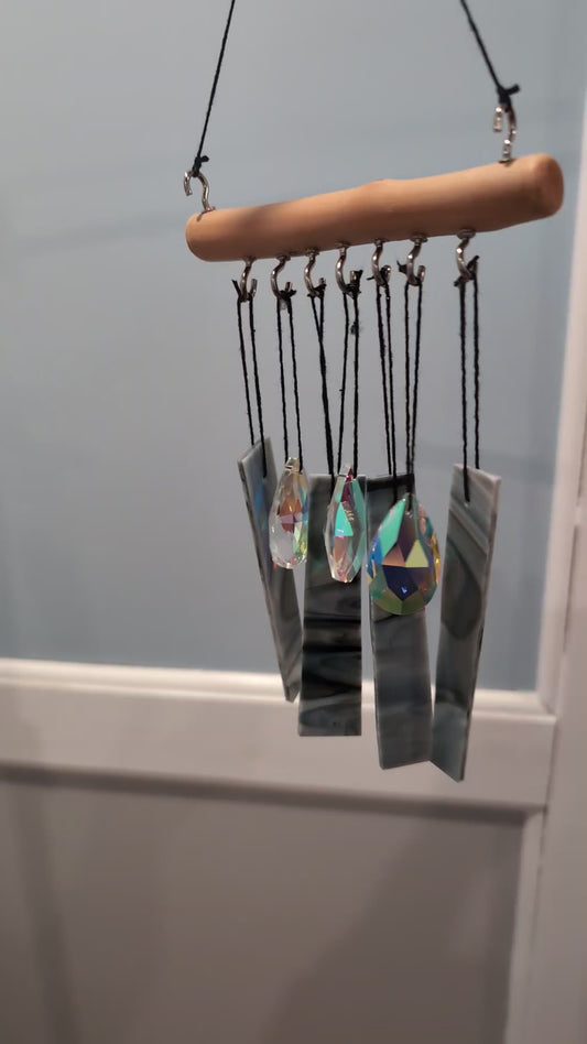 Black and white marbled glass wind chime