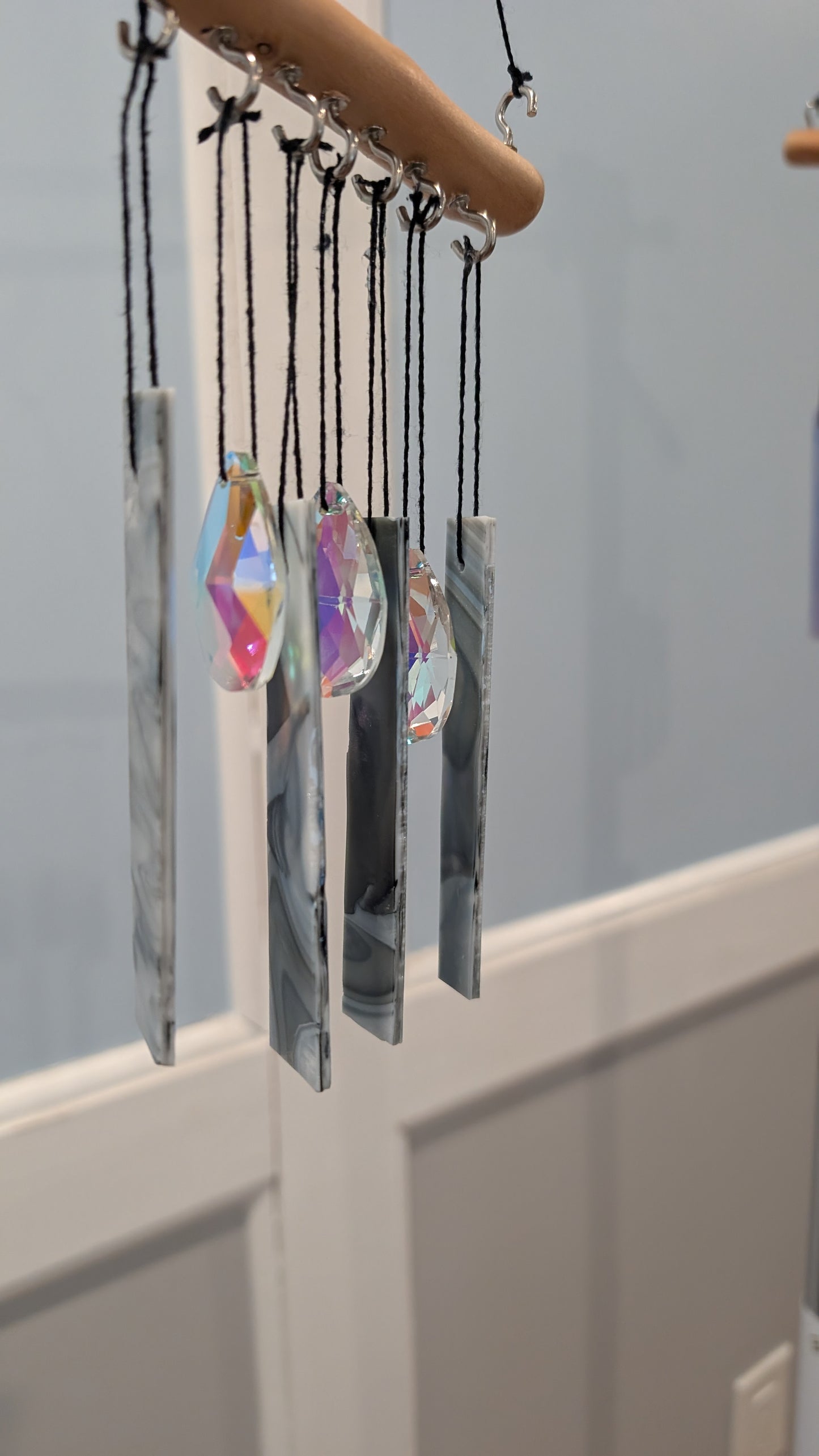 Black and white marbled glass wind chime